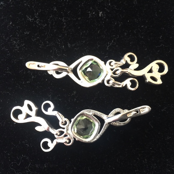 Sterling silver chandelier green stone earrings - Picture 6 of 6